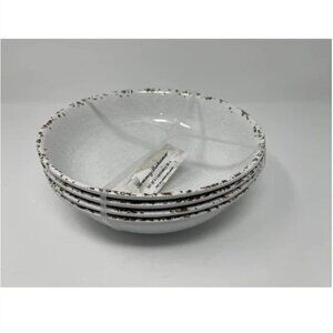 NWT Tommy Bahama 9" White Melamine Dinner Bowls Set of 4 Rustic Crackle Design